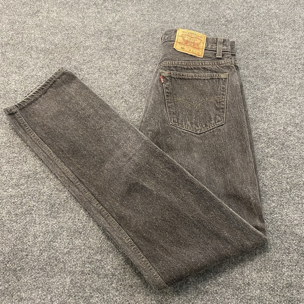 Vintage 90s Levis 501 Jeans Mens 33x36 Faded Black Denim Made in USA Button Fly